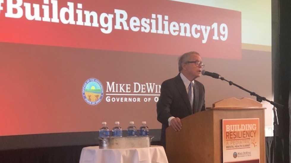 Ohio Governor Mike DeWine speaks at a conference in Dayton on Pediatric Trauma