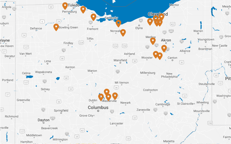 Map of Ohio showing all OhioGuidestone locations.