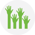 Icon of four raised hands