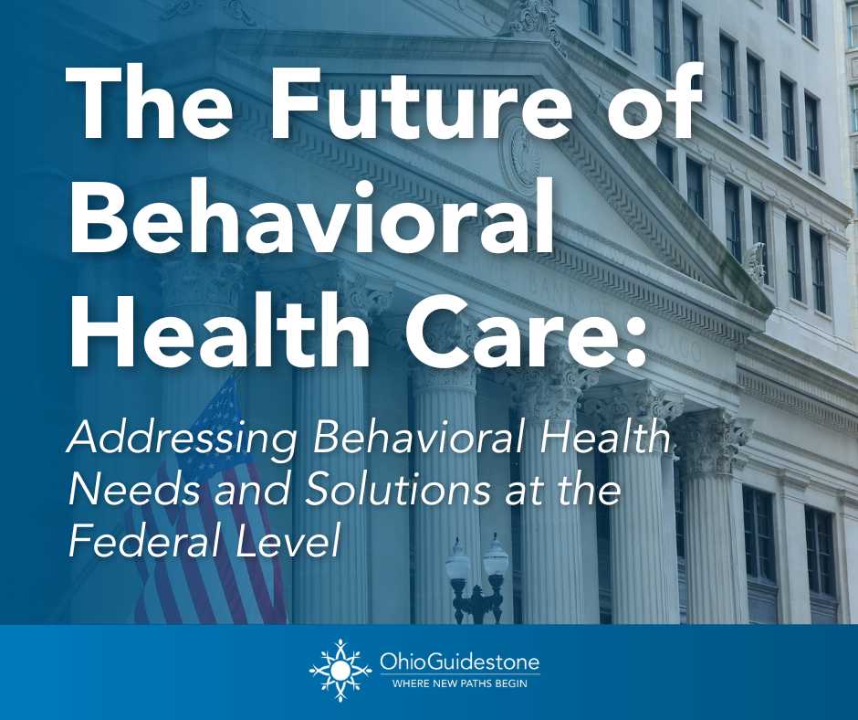 The Future of Behavioral Health Care The text reads: The Future of Behavioral Health Care: Addressing Behavioral Health Needs and Solutions at the Federal Level